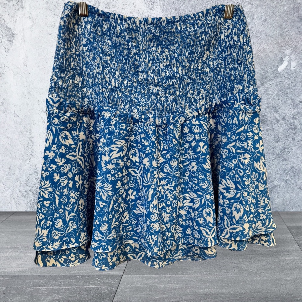 Avec Les Filles Floral Blue and Cream Mini Skirt